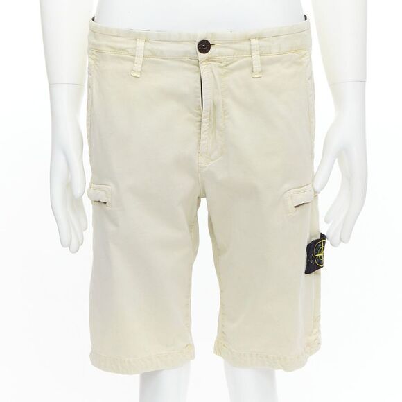 STONE ISLAND 2020 stone washed cotton blend logo patch shorts 30